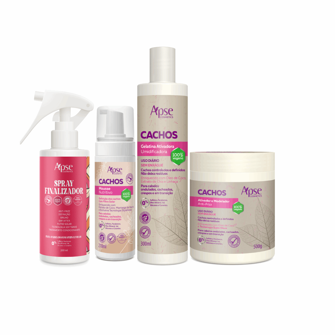 Apse Cosmetics Activators Apse Cosmetics - Curl Finishing Kit - Mousse, Activating Gelatin, Activator and Styler, and Finishing Spray
Note: The conversion from metric to US standards would depend on the specific measurements provided for each product in the kit.