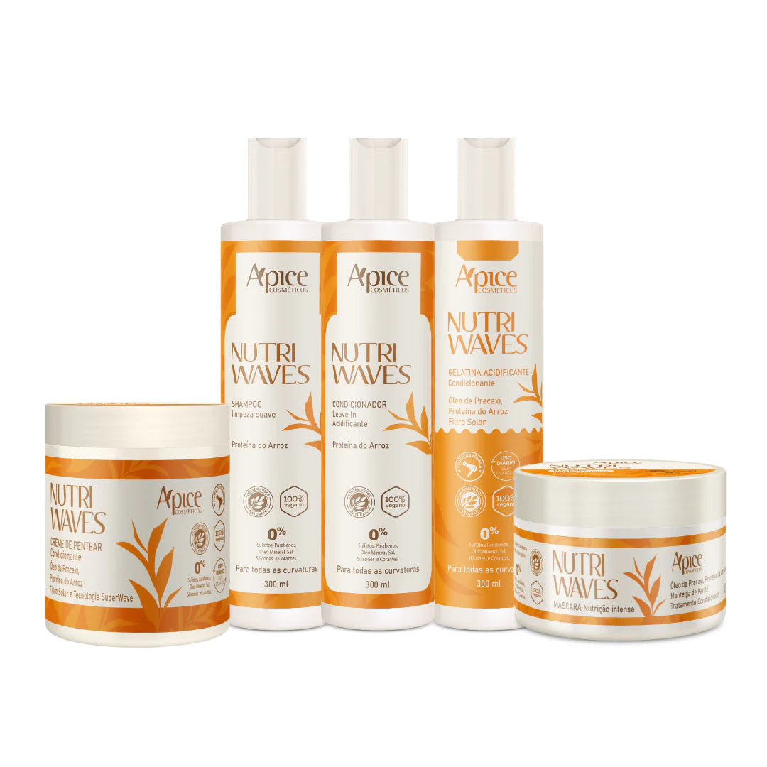 Nutri Waves Wavy Hair Kit - Shampoo, Conditioner, Gel, Mask and Styling Cream (5 ITEMS)