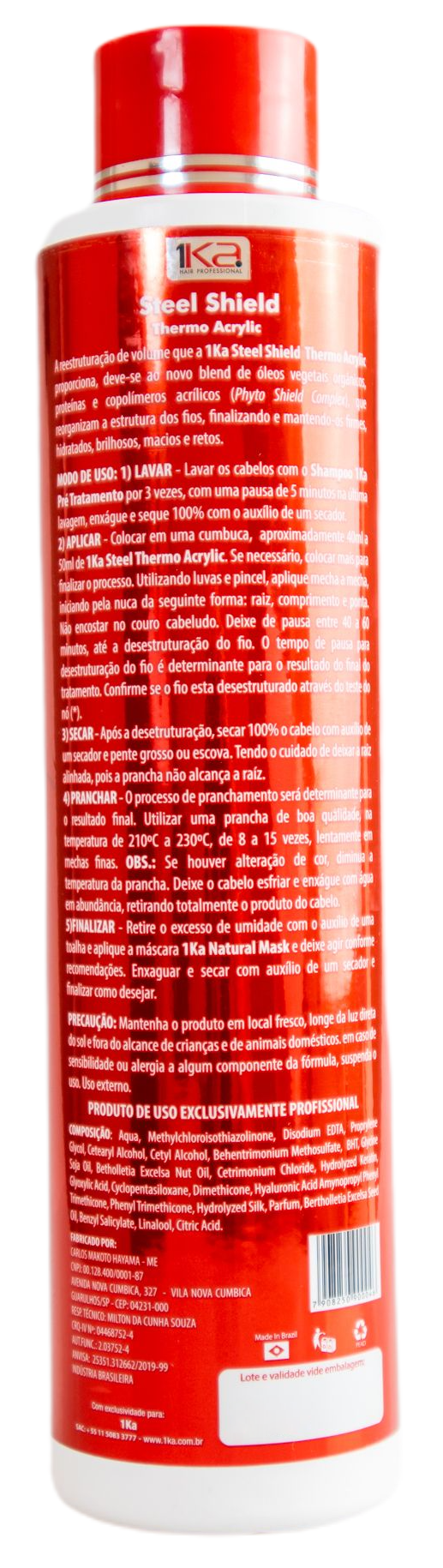 1Ka Brazilian Keratin Treatment Steel Shield Thermo Acrylic Formaldehyde Free 1L - 1Ka