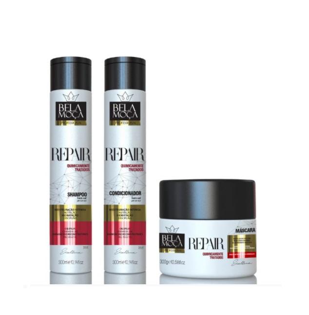 Bela Moça Home Care Chemically Treated Hair Maintenance Repair Treatment Kit 3x300 - Bela Moça