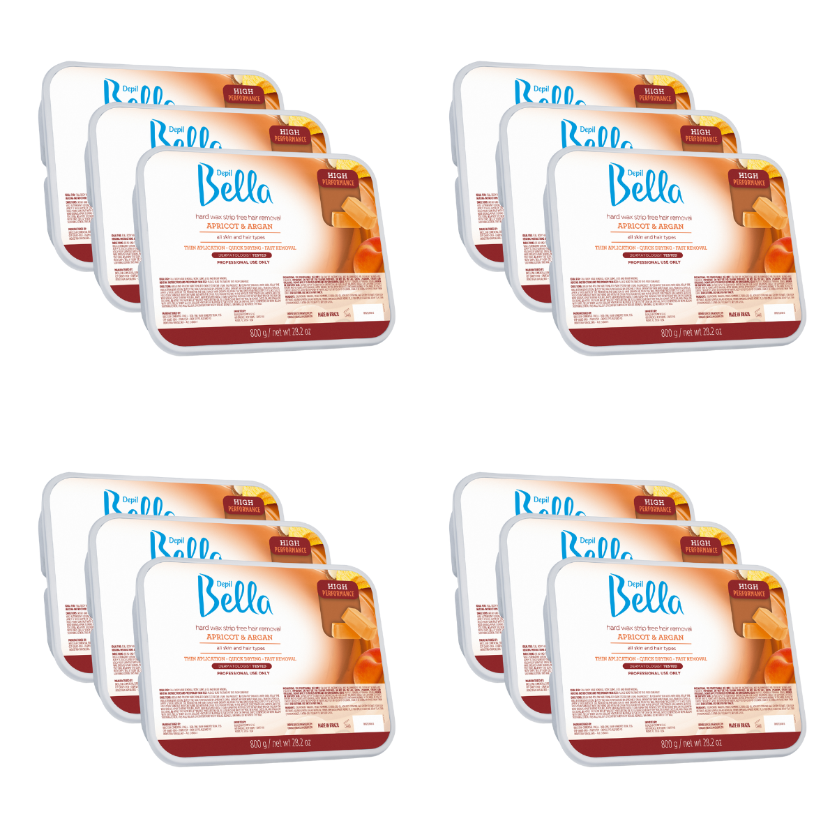 Depil Bella Hair Removal Wax Depil Bella High Performance Hard Wax Hair Removal Apricot & Argan 28.2 Oz (12 Units )