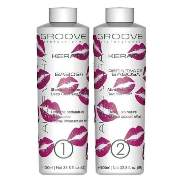 Groove Hair Straighteners Keratin Babosa Aloe Vera Progressive Brush Smoothing Treatment Kit 2x1L - Groove