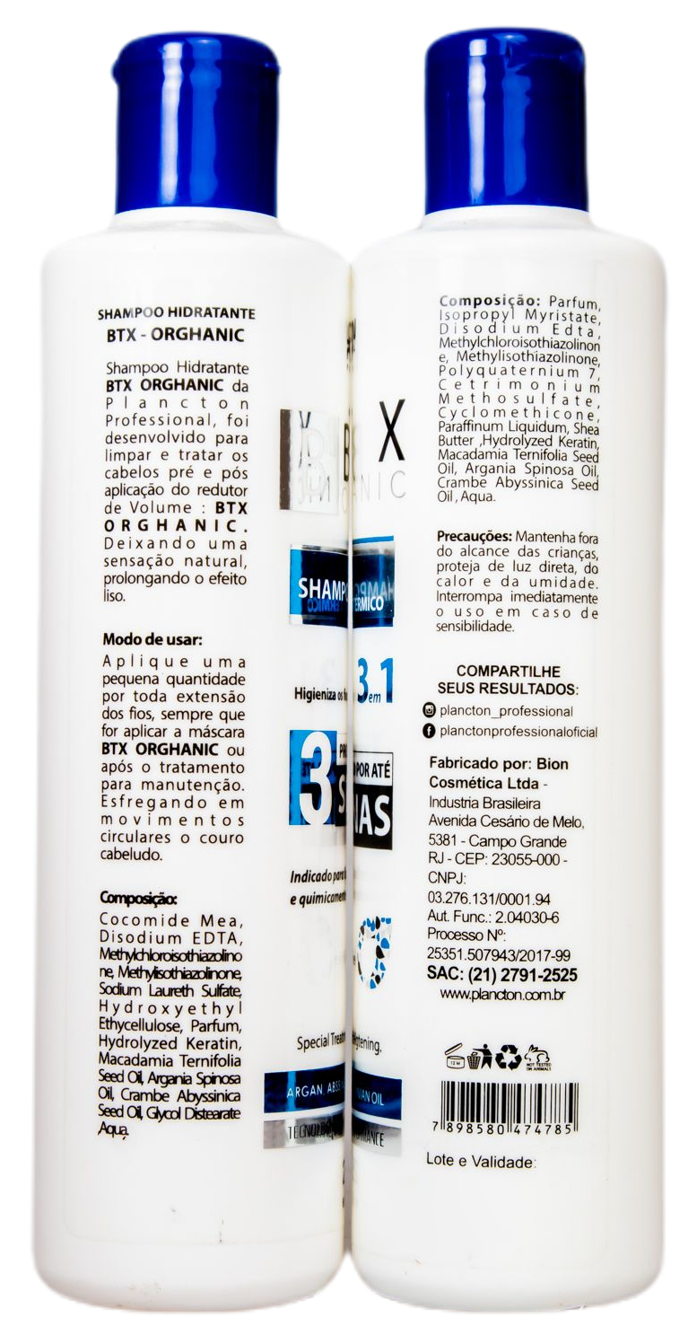 Plancton Professional Brazilian Keratin Treatment Deep Hair Mask Orghanic Volume Reducer Formol Free Smooth 2x250ml - Plancton Professional