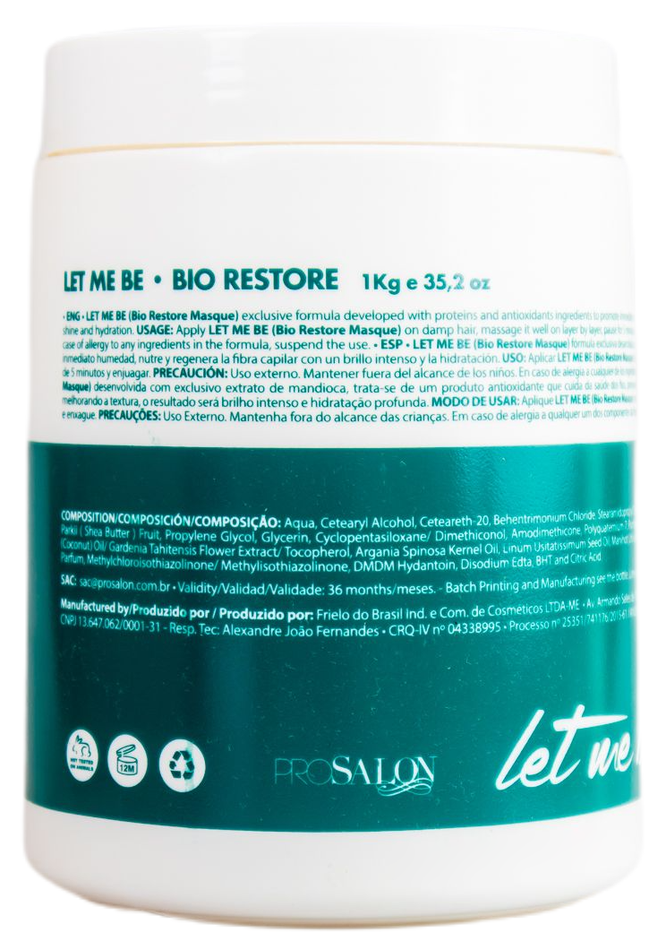 ProSalon Brazilian Keratin Treatment Let Me Be Bio Restore Natural Extracts Coconut Argan Monoi Mask 1Kg - ProSalon