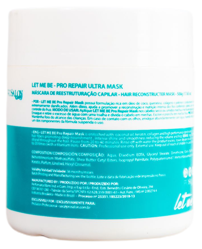 ProSalon Brazilian Keratin Treatment Let Me Be Bio Restore Natural Extracts Coconut Argan Monoi Mask 500g - ProSalon