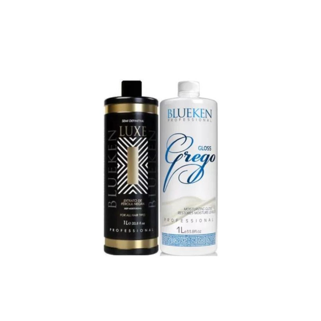 BLUEKEN Brazilian Keratin Blueken Luxe Semi Definitive + Grego Moisturizing Gloss Progressive Brush Kit 2x1L (64oz)