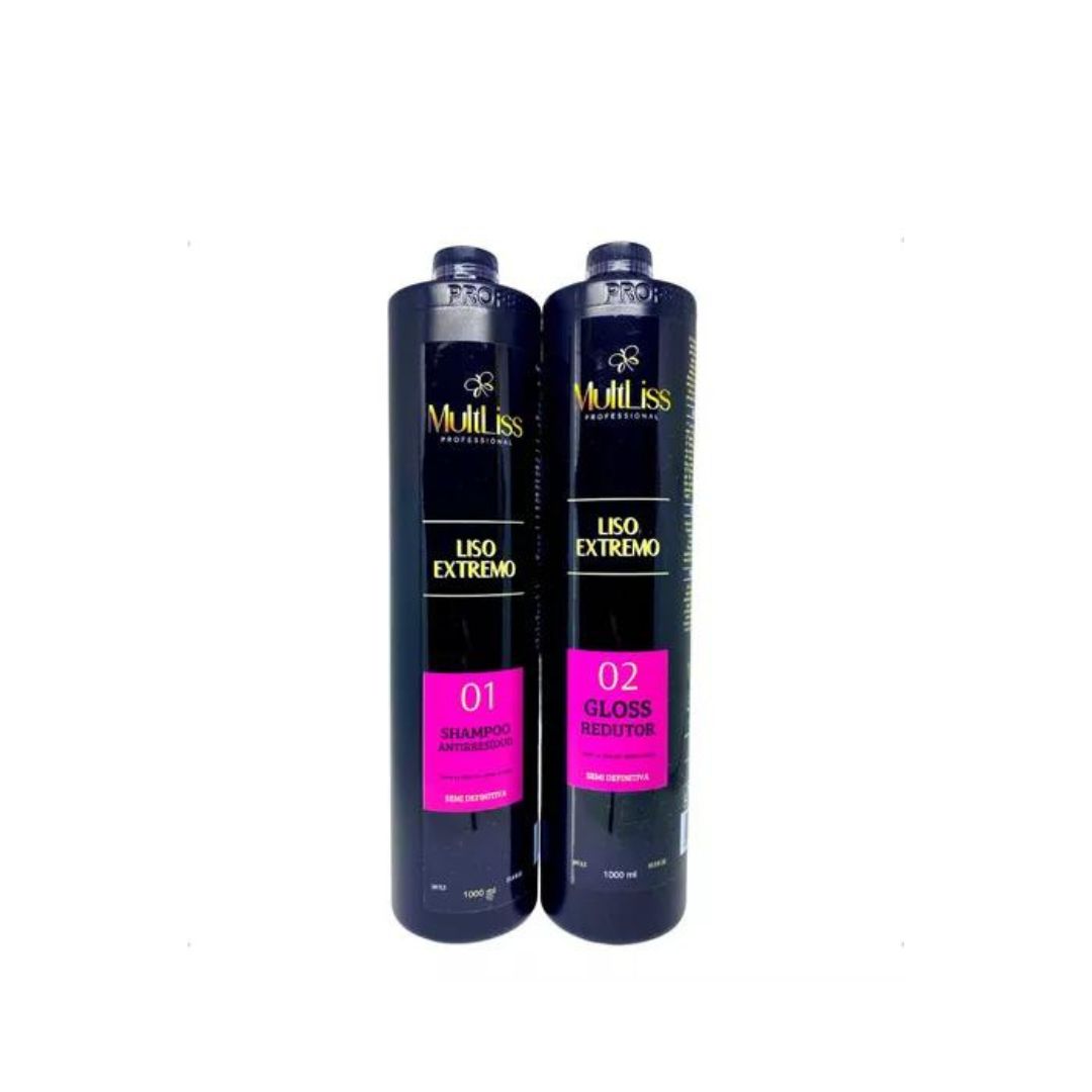 MULTLISS Brazilian Keratin Multliss Extreme Smooth Definitive Brush Afro Hair Straightening Kit - 2x1L (67.6 fl oz)