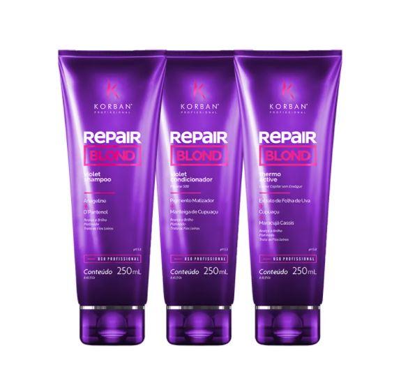 Korban Home Care Profesisonal Blond Repair Violet Repair Home Care Treatment Kit 3x250 - Korban