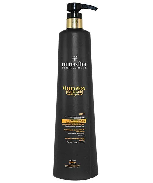 Minas Flor Brazilian Keratin Treatment Ourotox Black Gold Hyaluronic Acid Caviar 3 in 1 Treatment only 1L - Minas Flor