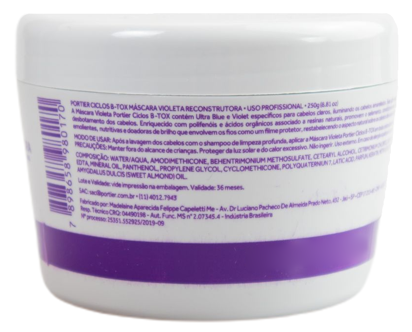 Portier Brazilian Hair Treatment Ciclos B-Tox Volume Control Violet Shine Malleabillity Mask 250g - Portier