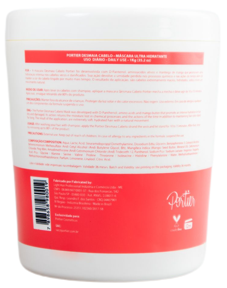 Portier Hair Treatment Professional Hair Faints Desmaia Ultra Hydrating Anti Frizz Mask 1Kg - Portier